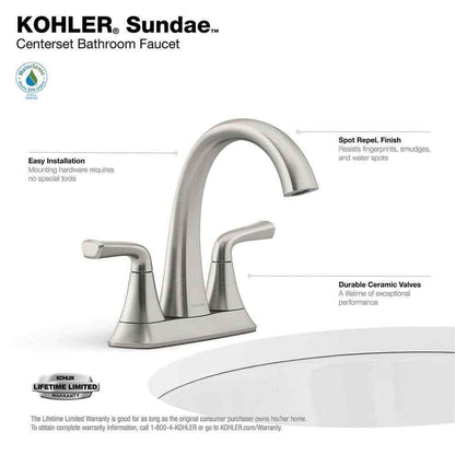 KOHLER Sundae 4" Centerset 2-Handles Bathroom Faucet in Vibrant Brushed Nickel