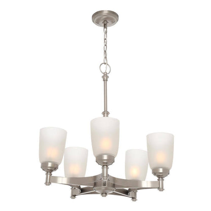 Hampton Bay 5-Light Brushed Nickel Chandelier with Frosted Glass Shades