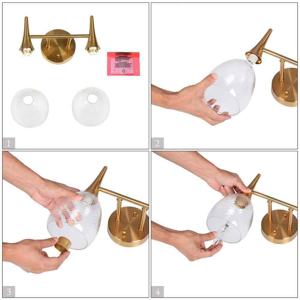 LNC Modern Plated Brass 2-Light Vanity Light Contemporary Bathroom Wall Light