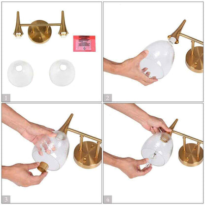 LNC Modern Plated Brass 2-Light Vanity Light Contemporary Bathroom Wall Light
