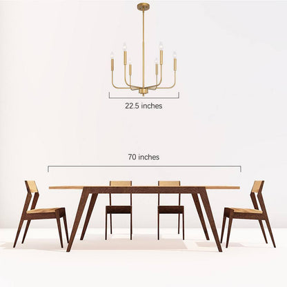 Uolfin Modern Dark Gold Linear Chandelier, 6-Light Candlestick Pendant Light