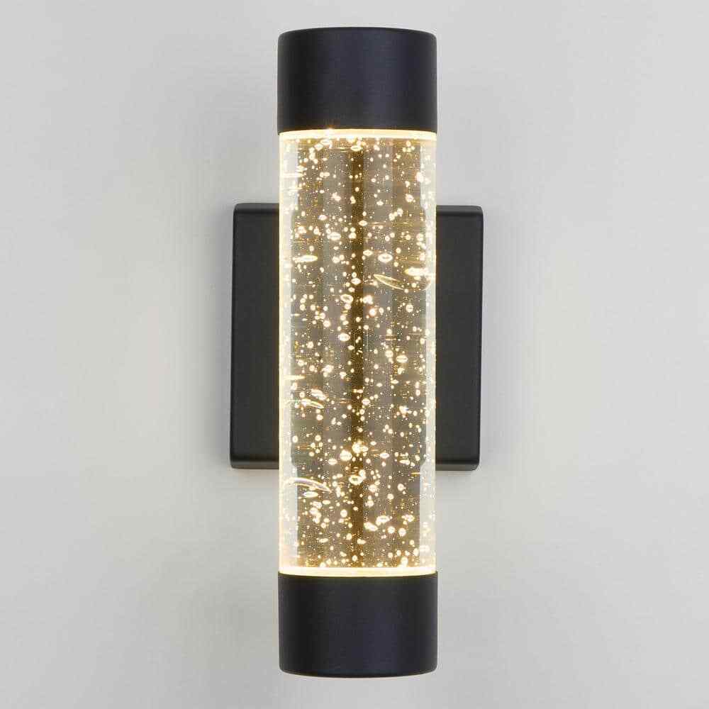 Home Decorators Ansel Black Bubble Glass LED Outdoor Light Cylinder Sconce