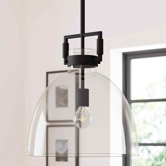 Nathan James Leigh Black Indoor Ceiling Hanging Pendant Light w/ Clear Glass