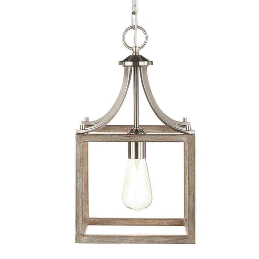 Hampton Bay Boswell Quarter Brushed Nickel Mini-Pendant w/Weathered Wood Accents
