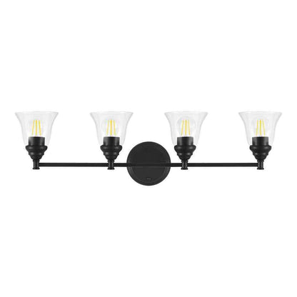 Hampton Bay 32.25 in. Marsden 4-Light Matte Black Vanity Light w/ Clear Glass