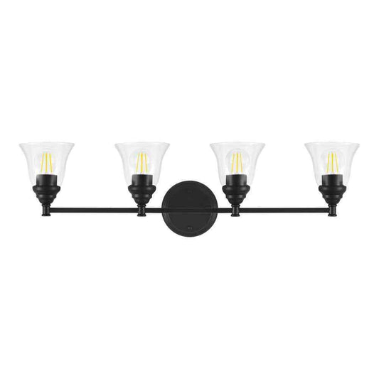 Hampton Bay 32.25 in. Marsden 4-Light Matte Black Vanity Light w/ Clear Glass