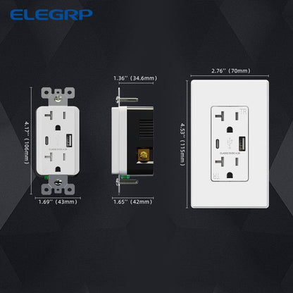 ELEGRP 4.2 Amp Type A + Type C USB Charger Wall Outlet 20 Amp Outlet 4-Pack