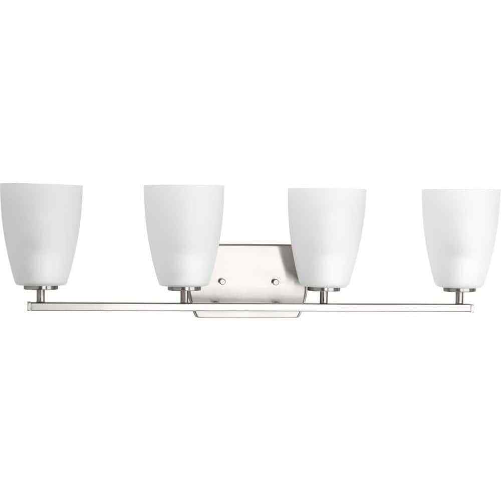 Progress Lighting Leap 4-Light Brushed Nickel Etched Glass Modern Bath Vanity