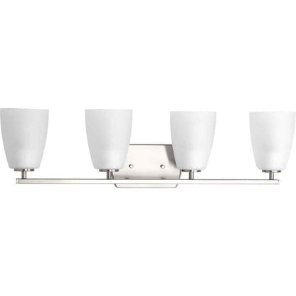 Progress Lighting Leap 4-Light Brushed Nickel Etched Glass Modern Bath Vanity