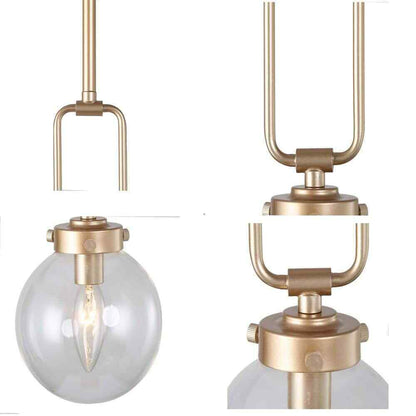 Uolfin Modern Globe Pendant Light Brass Gold Round Chandelier Clear Glass Shade