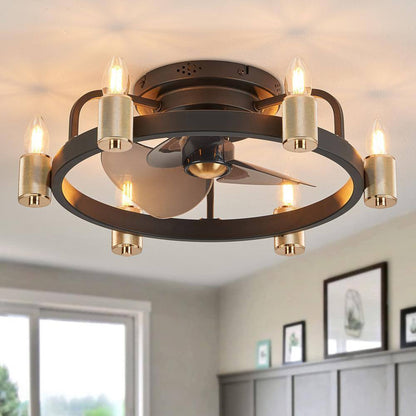 FANNEHONNE 20 in. Gold Flush Mount Caged Ceiling Fan w/ Lights and Remote