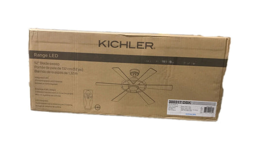 KICHLER Range 52 in. LED Indoor Distressed Black Down Rod Mount Ceiling Fan