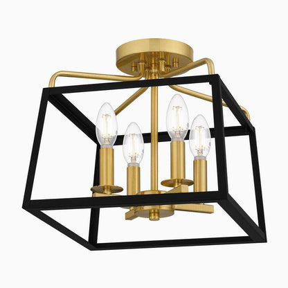 Hampton Bay Parley 12 in. 4-Light Matte Black and Gold Cage Semi- Flush Mount