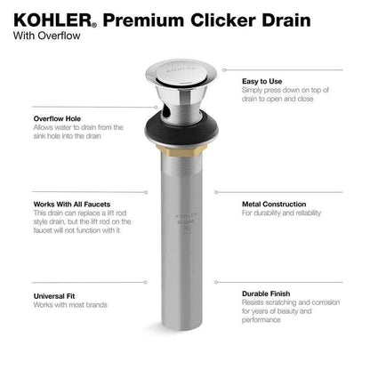 KOHLER Premium Clicker Drain with Overflow in Polished Chrome K-RH1464524-CP