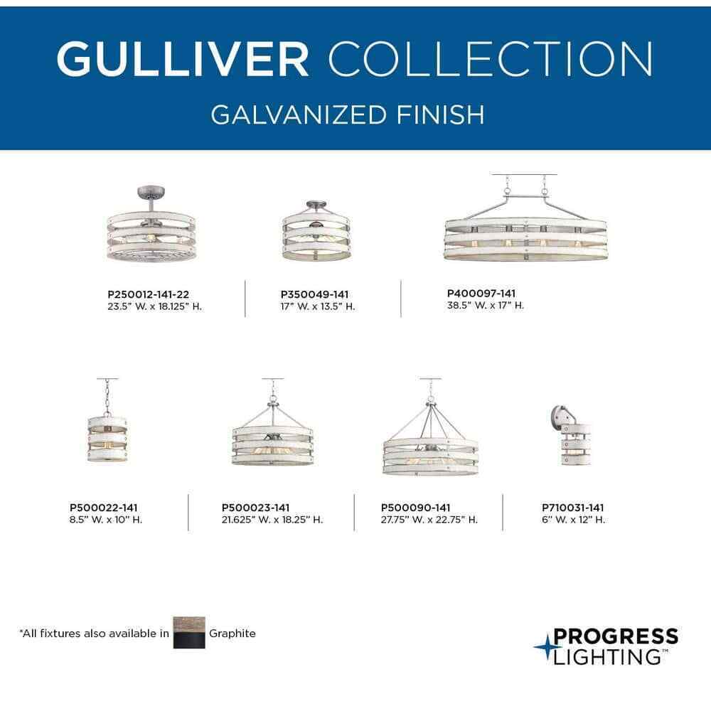 Progress Lighting Gulliver 17 in. 3-Light Galvanized Coastal Semi-Flush Light