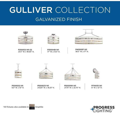Progress Lighting Gulliver 17 in. 3-Light Galvanized Coastal Semi-Flush Light
