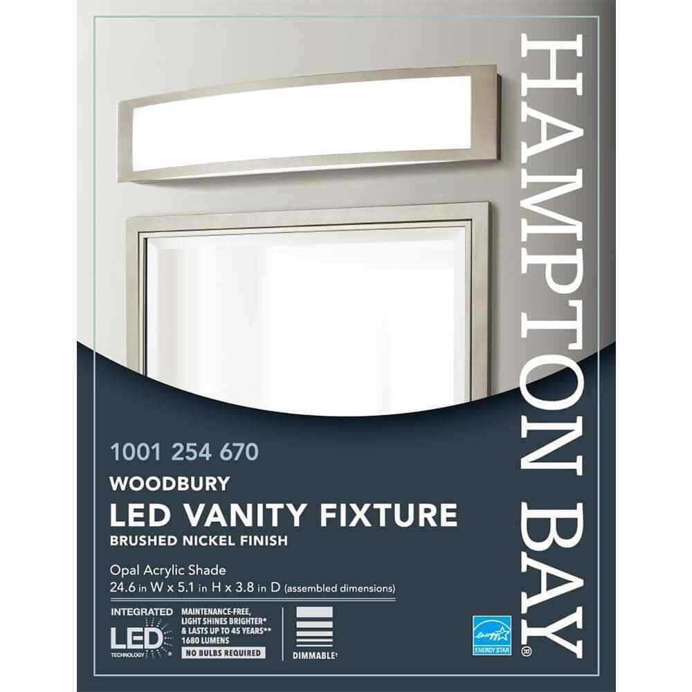 Hampton Bay Woodbury 24.5 in. Brushed Nickel Linear LED Vanity Light Bar
