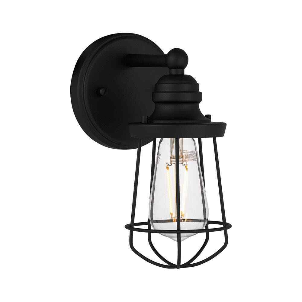 Hampton Bay Southbourne 1-Light Matte Black Wall Sconce w/ Open Steel Cage Frame