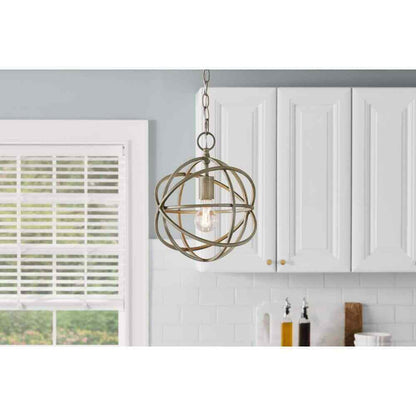 Home Decorators Sarolta Sands Silver Leaf Mini Pendant Light Fixture Caged Orb