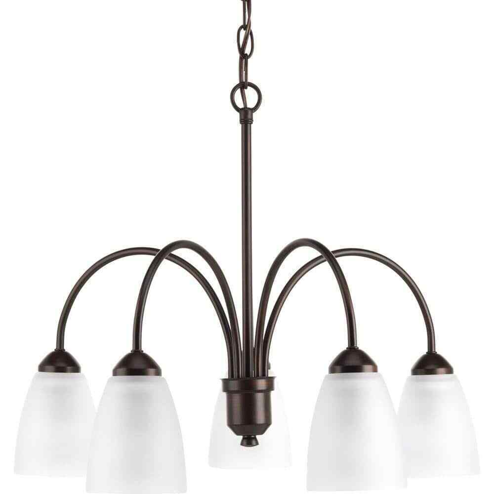 Progress Lighting Gather 5-Light Antique Bronze Etched Glass Chandelier Light