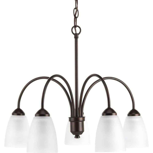 Progress Lighting Gather 5-Light Antique Bronze Etched Glass Chandelier Light