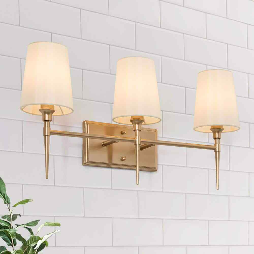 LNC Gold Bathroom Vanity Light Sconce Bath Vanity Light w/ Fabric Shades