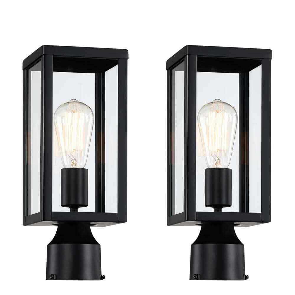 Hukoro Matte Black Metal Hardwired Outdoor Weather Resistant Post Light 2-Pack