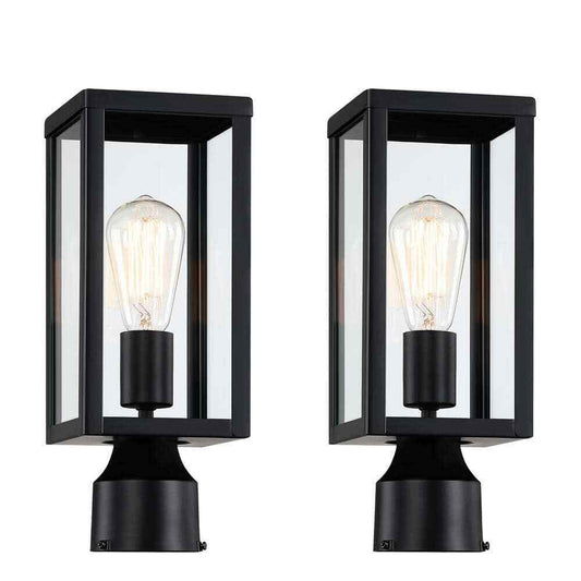 Hukoro Matte Black Metal Hardwired Outdoor Weather Resistant Post Light 2-Pack