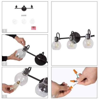 LNC 22 in. 3-Light Modern Black Bathroom Vanity Light w/Clear Glass Globe Shades