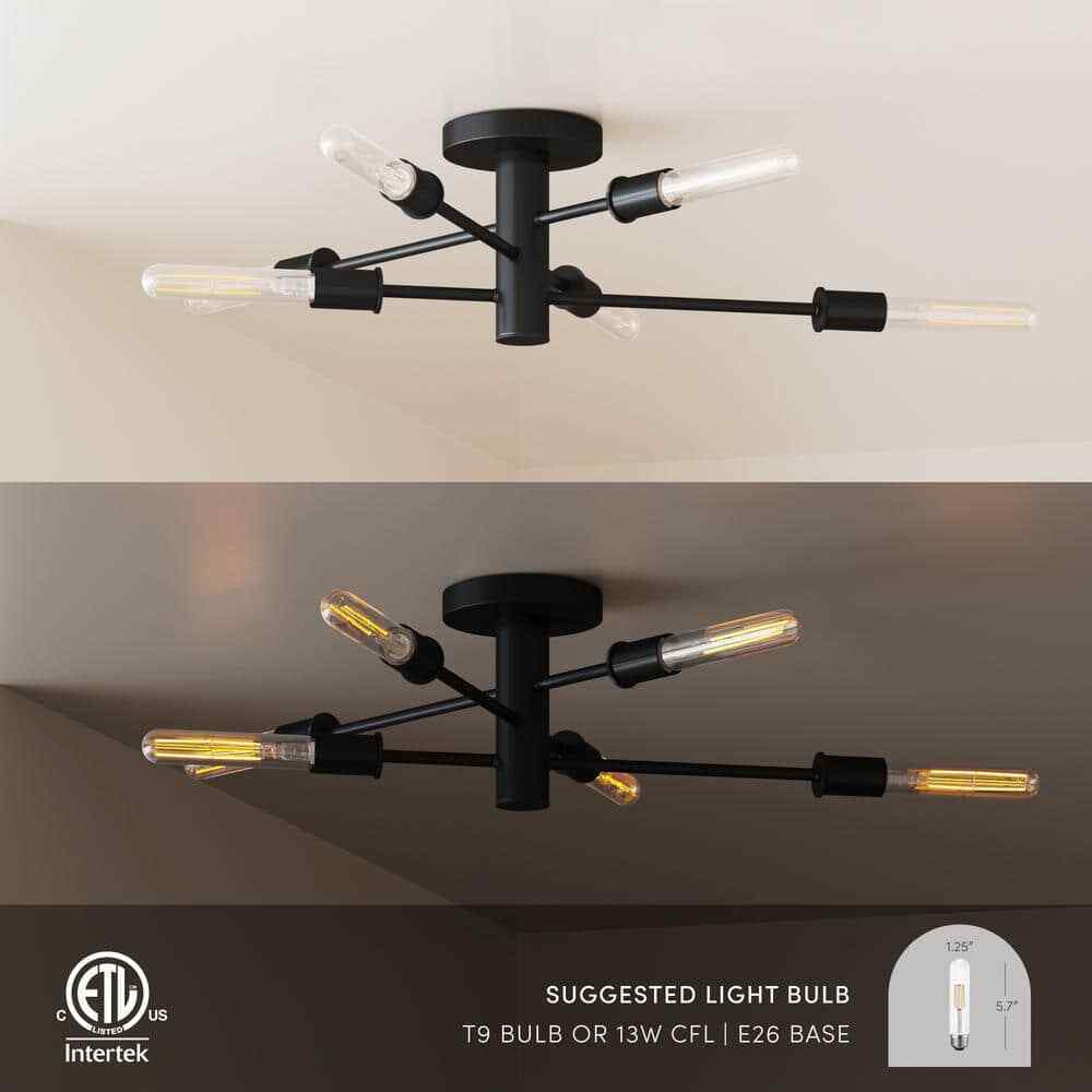 Nathan James Elmont Semi-Flush Mount 6-Light Sputnik Chandelier