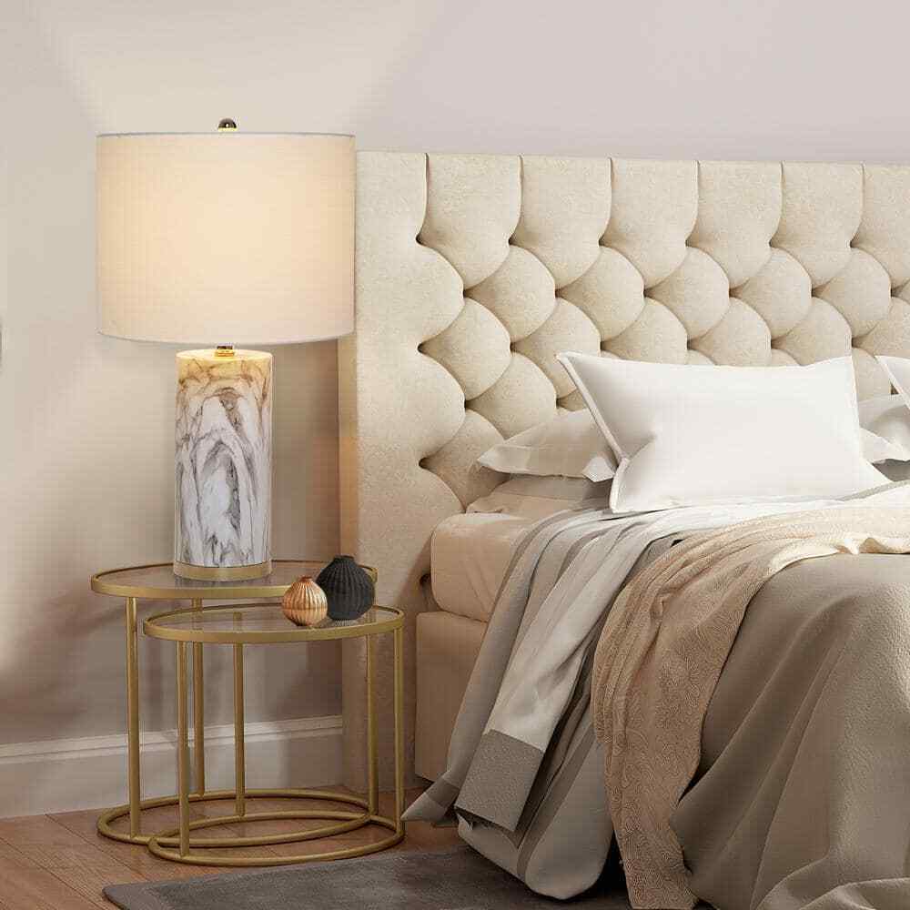 Cresswell 24.5 in. Faux Marble Table Lamp with White Shade