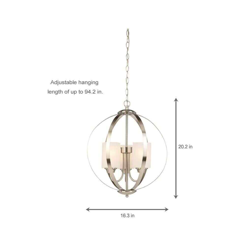 Hampton Bay Findlay 3-Light Brushed Nickel Chandelier w/ Etched White Glass