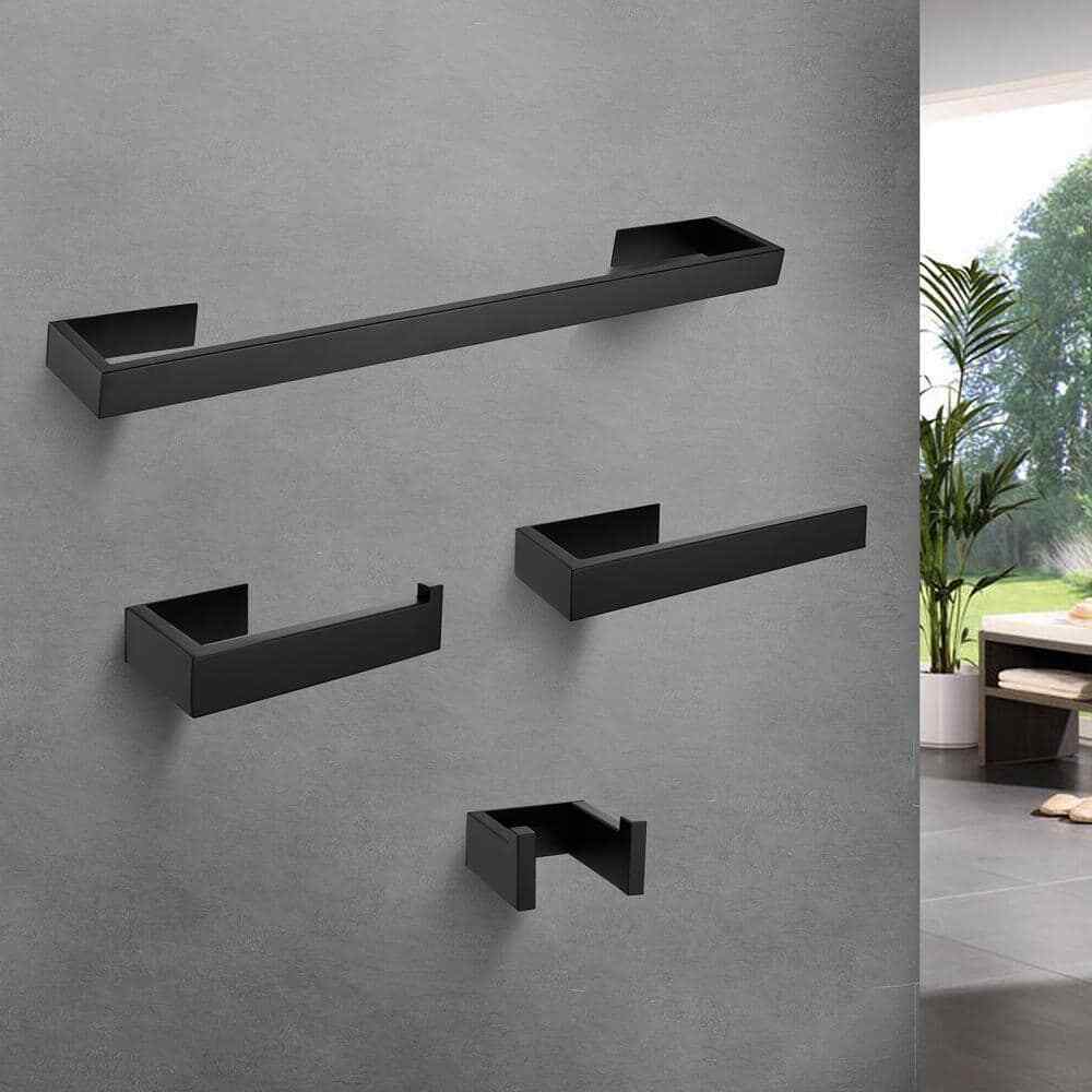 Hlihome 4-Piece Towel Bar Bath Hardware Set in Matte Black