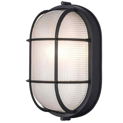 Bel Air Lighting Aria Black Oval Outdoor Wall Light Fixture w/ Ribbed Glass