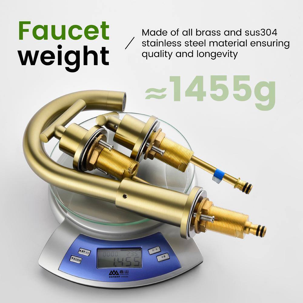 UKISHIRO 8 in. Widespread Double Handle High-Arc Bathroom Faucet in Brushed Gold