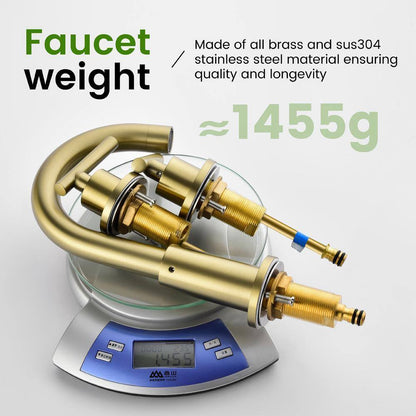 UKISHIRO 8 in. Widespread Double Handle High-Arc Bathroom Faucet in Brushed Gold