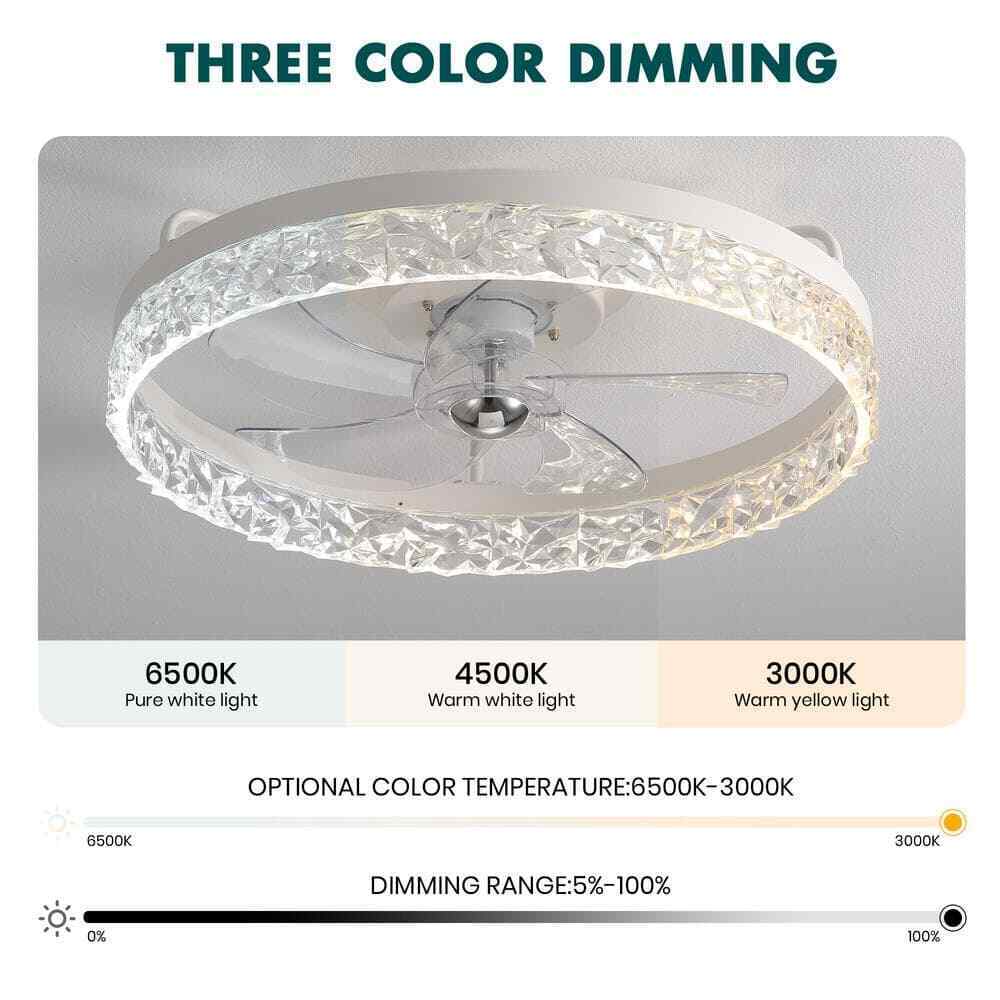 FANNEHONNE Lidia 19.68 in Indoor Modern White Crystal Flush Mount Ceiling Fan