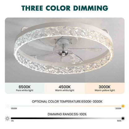 FANNEHONNE Lidia 19.68 in Indoor Modern White Crystal Flush Mount Ceiling Fan