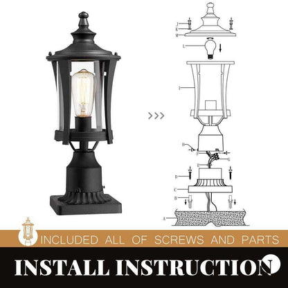 JAZAVA 1-Light Black Outdoor Pier Mount Post Lantern Lamp Lights 2 Pack