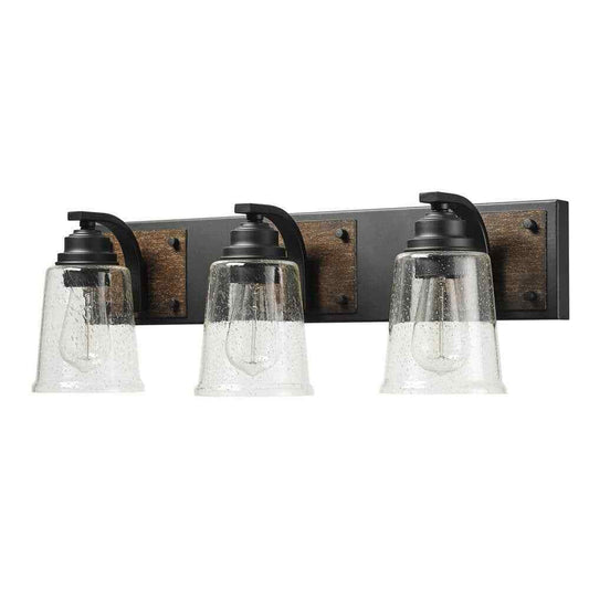 Globe Electric Warsaw 24 in. 3-Light Matte Black Vanity Light w/Faux Wood Accent