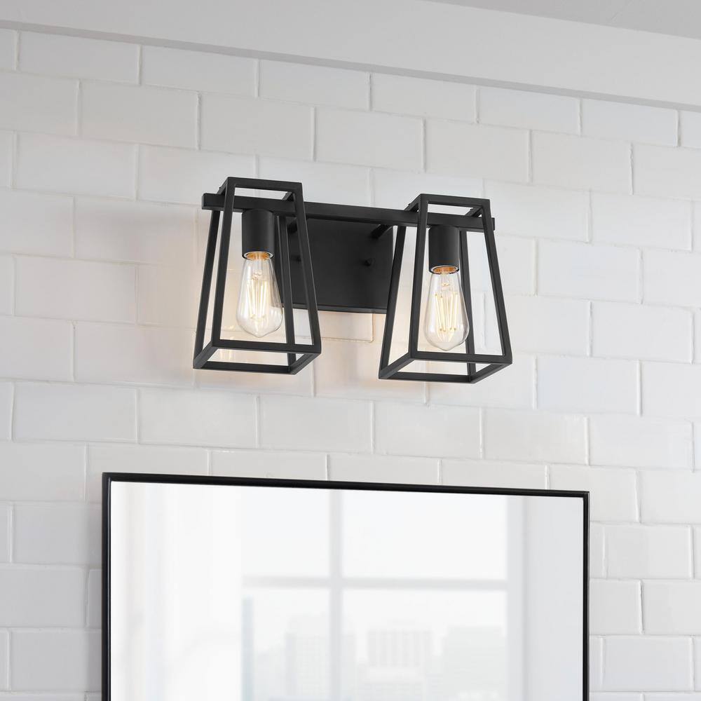 Home Decorators Hazel Heights 2-Light Black Farmhouse Bathroom Vanity Light