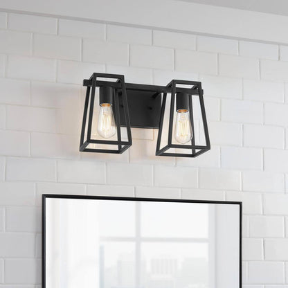 Home Decorators Hazel Heights 2-Light Black Farmhouse Bathroom Vanity Light