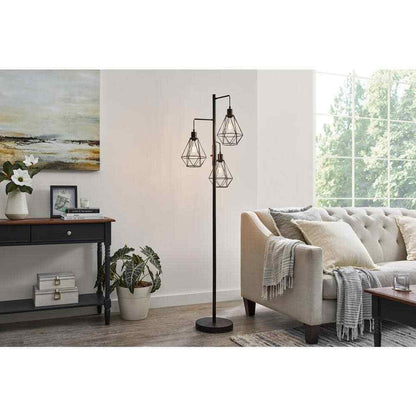 Hampton Bay Winfield 69 in. 3-Light Black Floor Lamp with Metal Shades