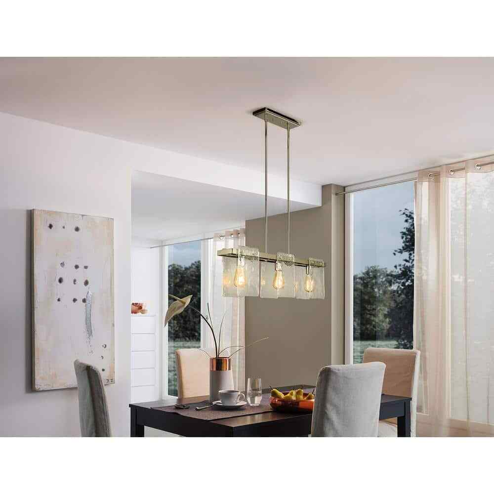 Eglo Wolter 3-Light Polished Nickel Kitchen Island Pendant w/ Clear Glass Shades