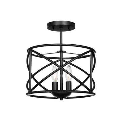 Hampton Bay Hastings 13.5 in. 2-Light Satin Bronze Drum Ceiling Semi Flush Light