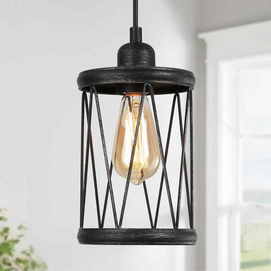 LNC Antique Black Drum Pendant Light Industrial 1-Light Island Chandelier