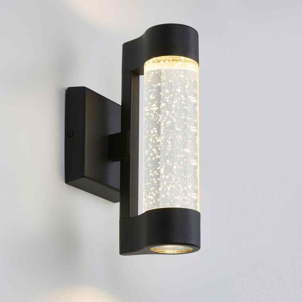 Home Decorators Ansel Black Bubble Glass LED Outdoor Light Cylinder Sconce