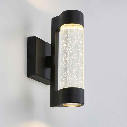 Home Decorators Ansel Black Bubble Glass LED Outdoor Light Cylinder Sconce