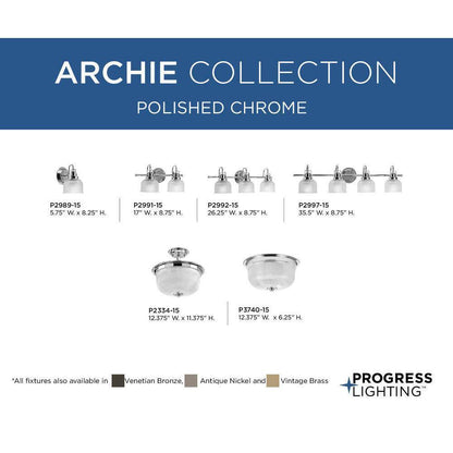 Progress Lighting Archie Polished Chrome Clear Glass Bathroom Vanity Light