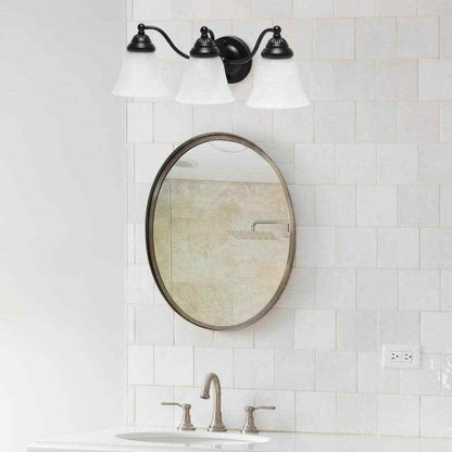 Lalia Home 7.5 in. 3-Light Black and Alabaster Shades Vanity Wall Fixture